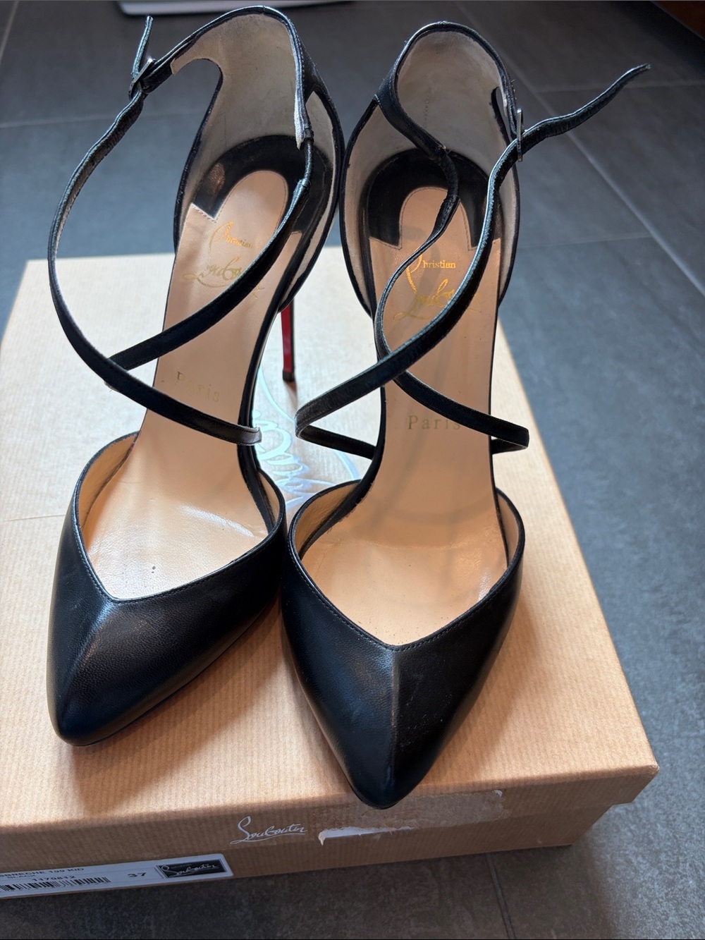 Christian Louboutin Crossbreche 100 Black Kid Leather with Box